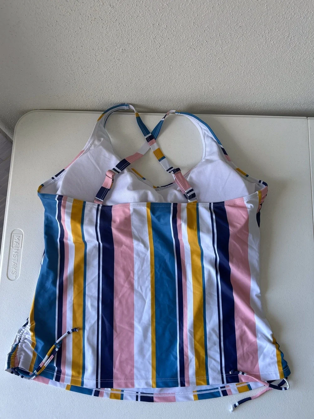Tankini Size XL Stripe‎ Top Navy Blue Bottom Adjustable Straps Beach Pool Cruise